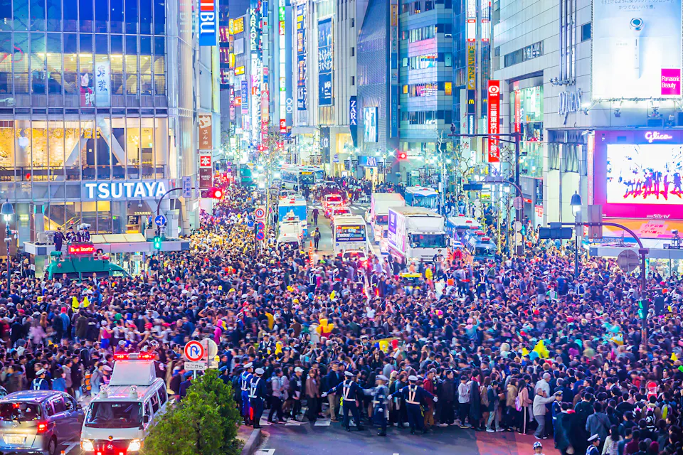 Tokyo Shibuya Station Scramble intersection on the day of Halloween (end of October)