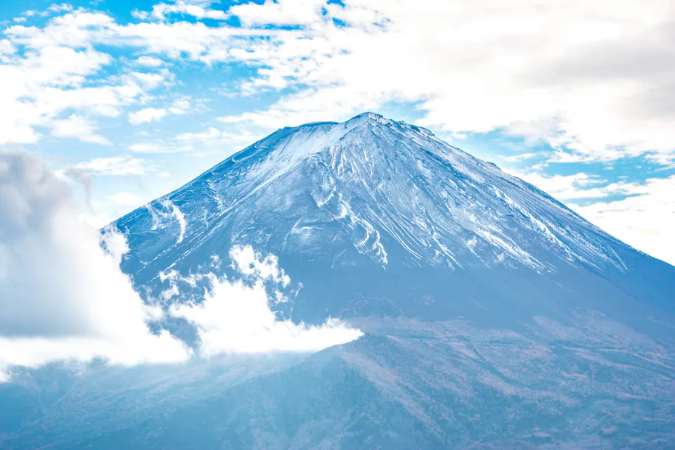 Close up Fuji mountain with snow cover top view