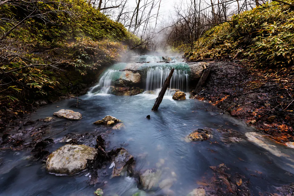 Oyunumagawa natural foot bath waterfall