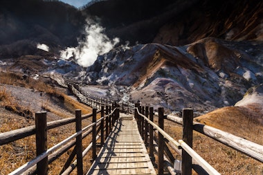 Jigokudani hell valley in spring, Noboribetsu