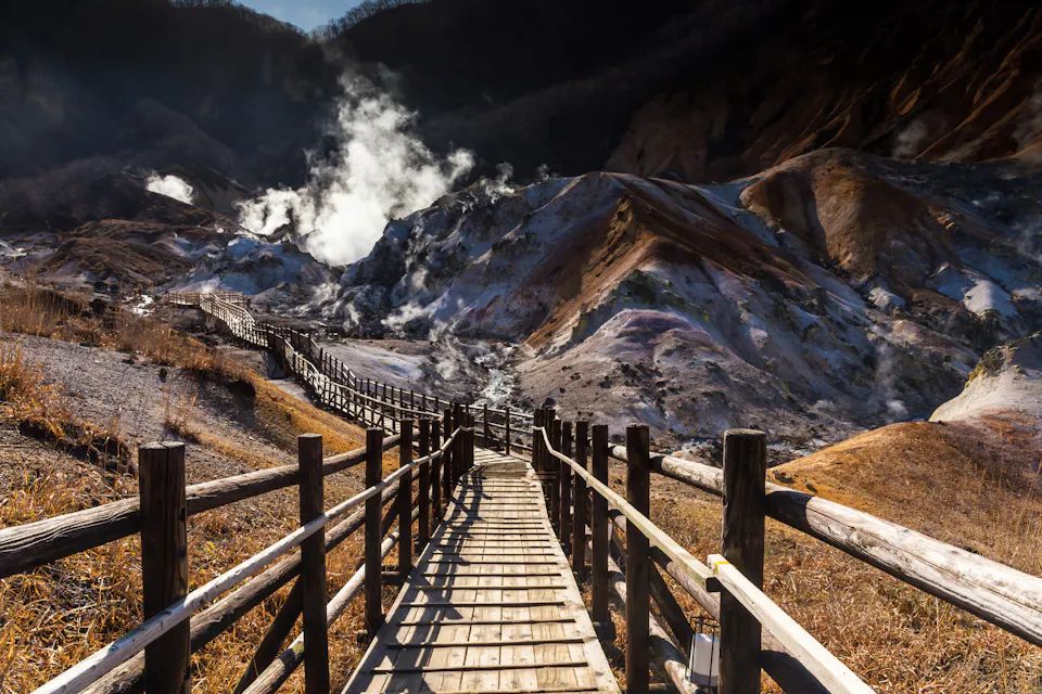 Jigokudani hell valley in spring, Noboribetsu