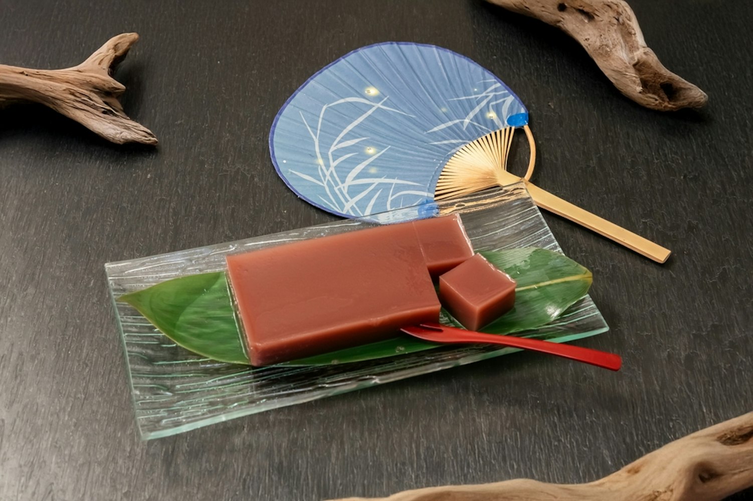 Japanese traditional summer sweet soft red bean jelly (mizu yokan)