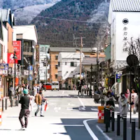 Yufuin Eki Mae, Ekimae Dori Street from Yufuin Station access Yufuin Floral Village Yufuin Eki Mae, Ekimae Dori Street from Yufuin Station access Yufuin Floral Village