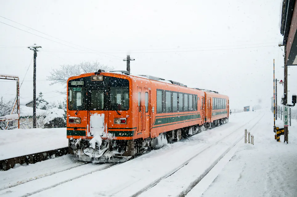Tsugaru railway line in mid winter at Goshogawara station