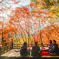 Tea House Under Red Maple Leaves at Autumn, Mount Takao Tea House Under Red Maple Leaves at Autumn, Mount Takao
