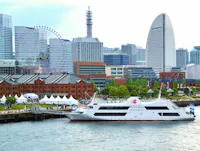 A View of the "Minato Mirai 21" Area with "Marine Rouge," a Restaurant Ship, in the Port