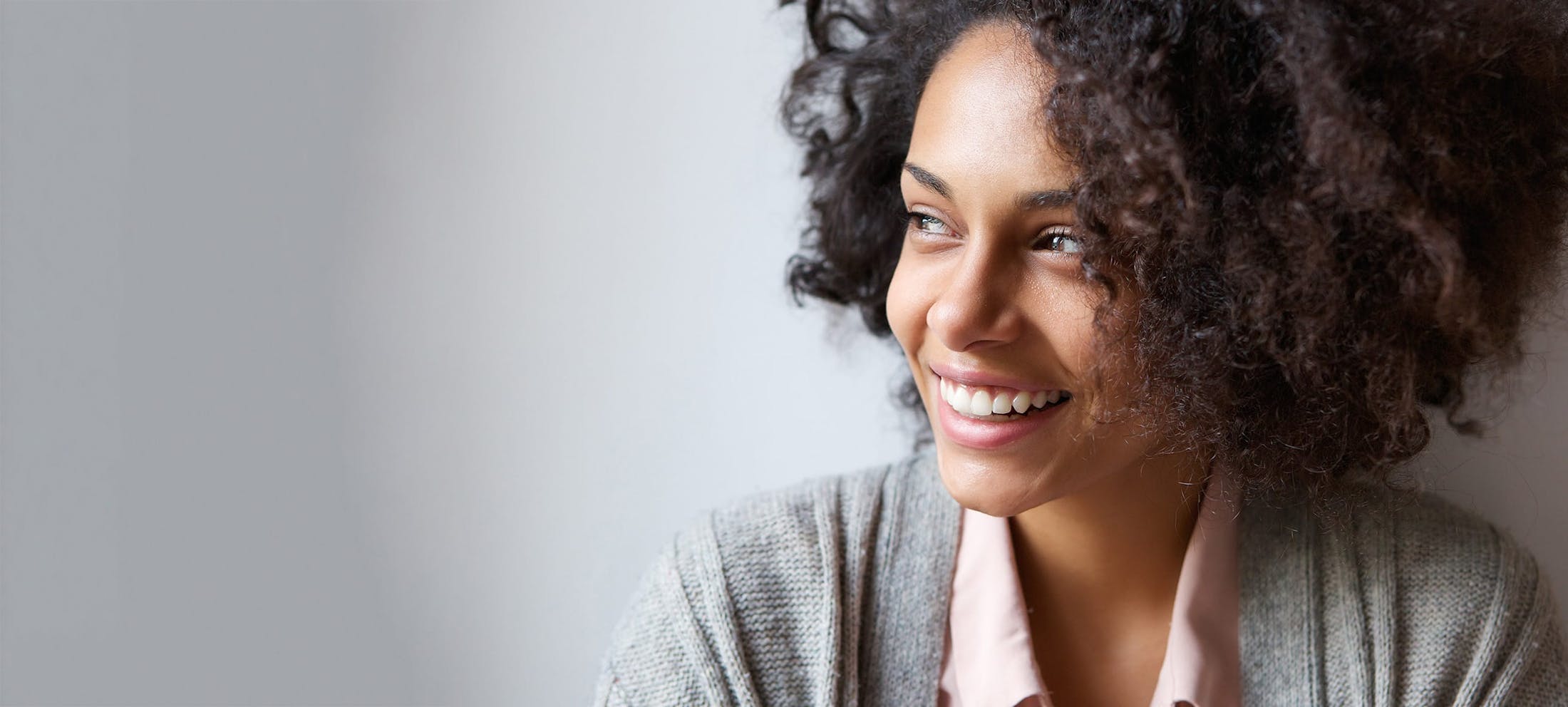 Woman with very curly hair