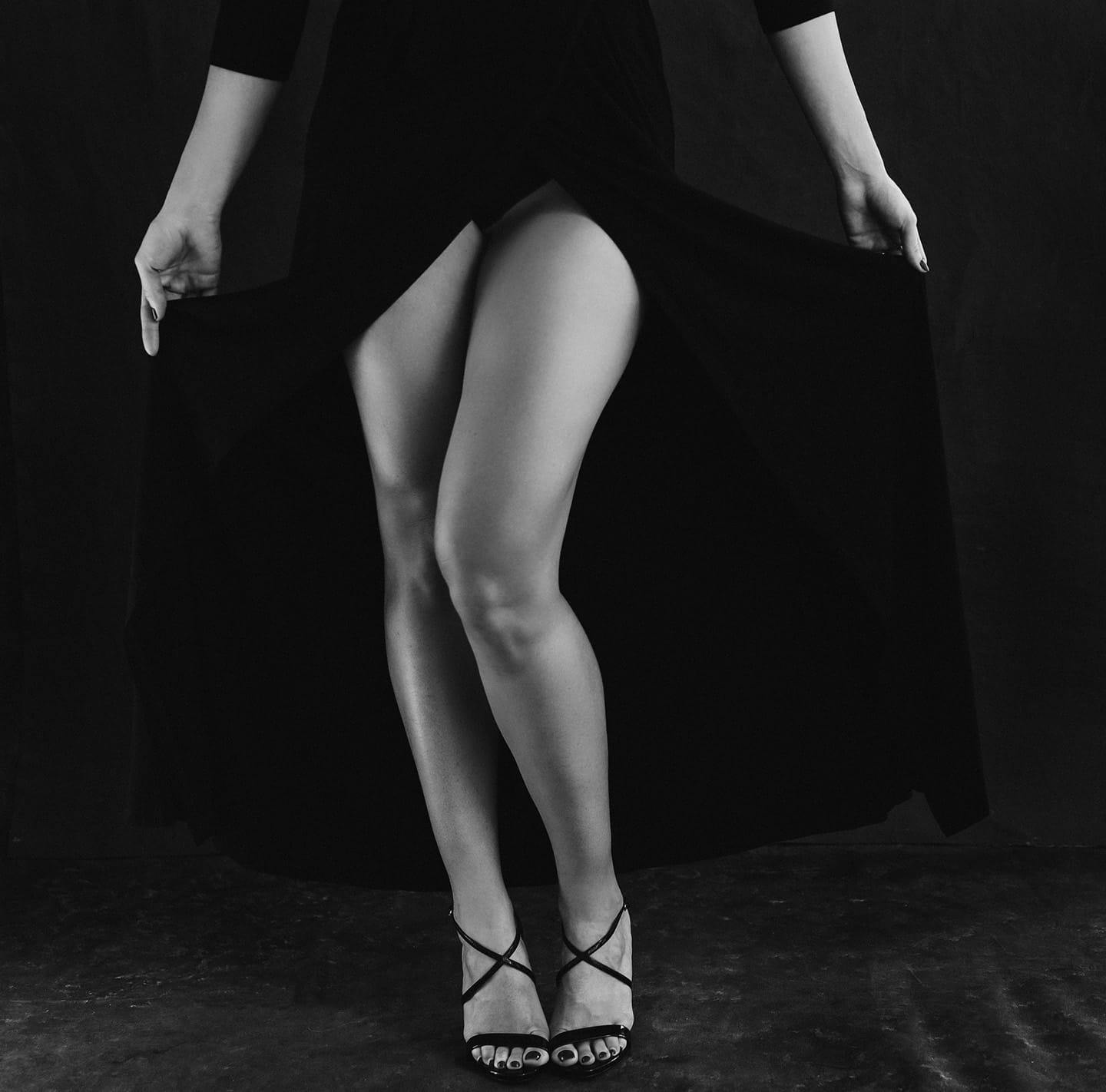 Black and white picture of a woman's legs