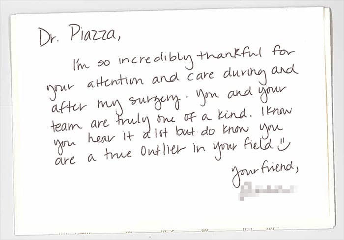 thank you letter to The Piazza Center