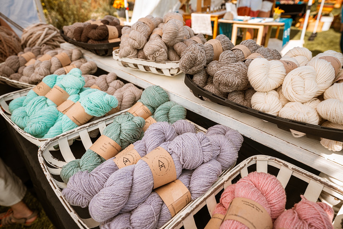 Baskets of wool yarns