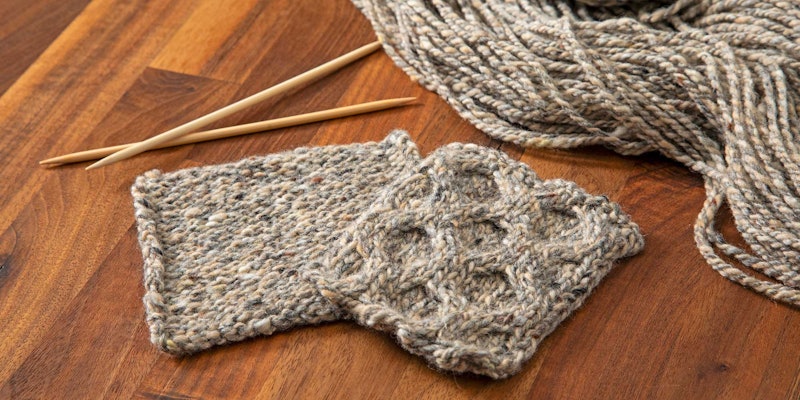 tweed yarn and knitted swatches