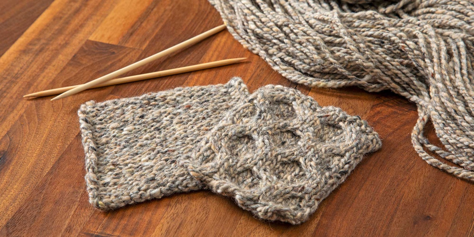 tweed yarn and knitted swatches