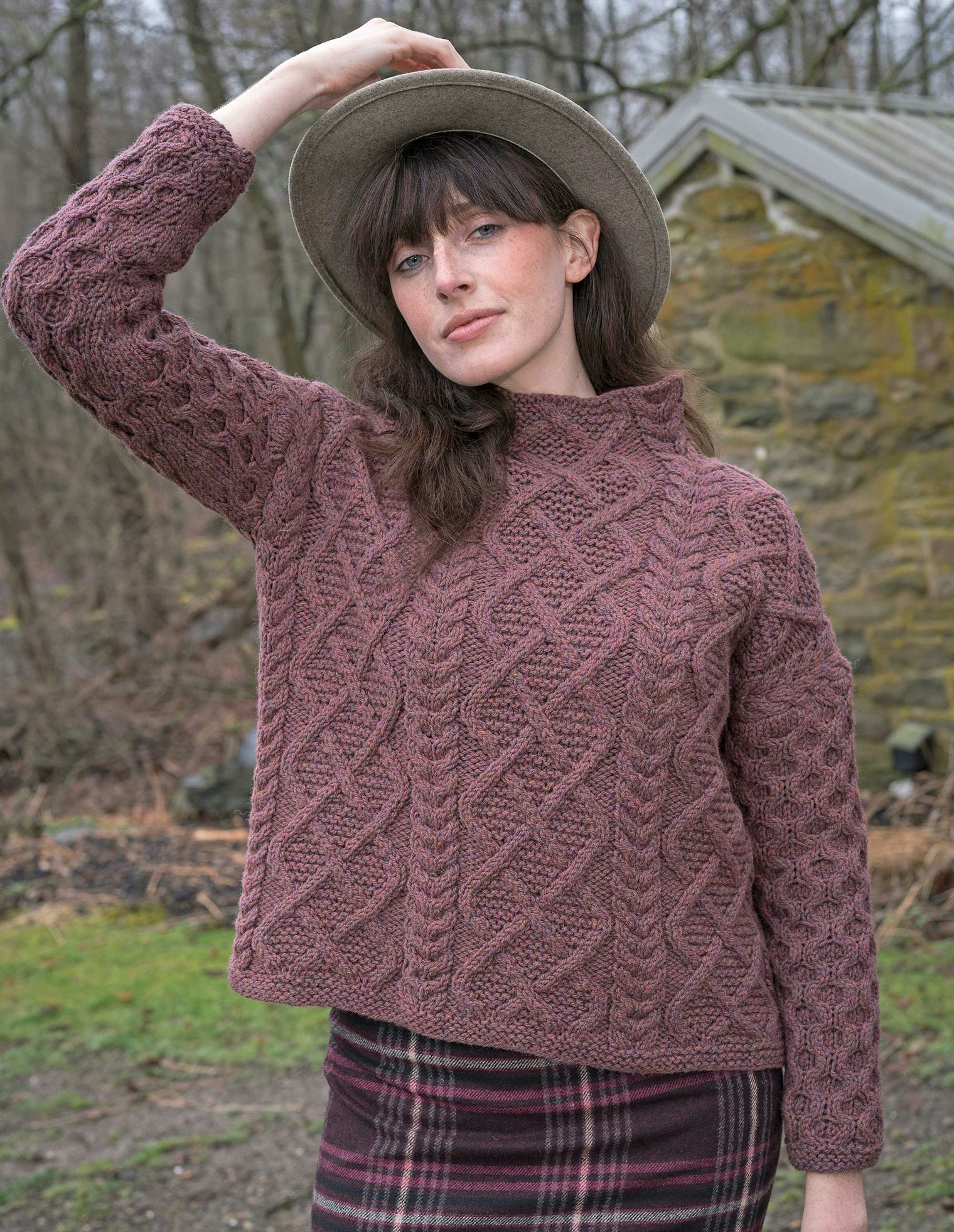 Kate Gagnon Osborn’s Daingean Pullover is a classic Aran sweater with a modern silhouette.