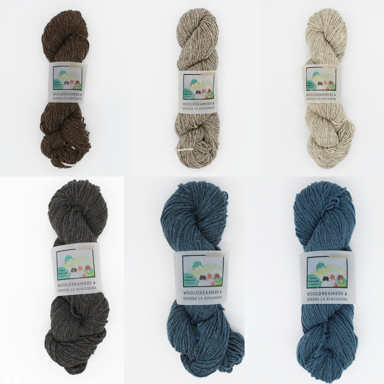 Top, shades of brown yarn from dark to light; bottom, blue dye over those yarns