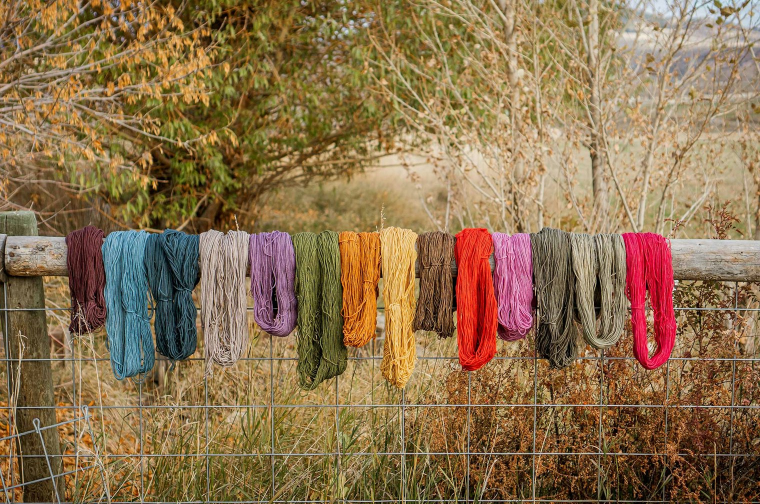 Tobacco Root Valley yarn in a range of colors, inspired by the natural beauty of Montana. Photo by Kayla Mehlhoff, courtesy of Ranching Tradition Fiber