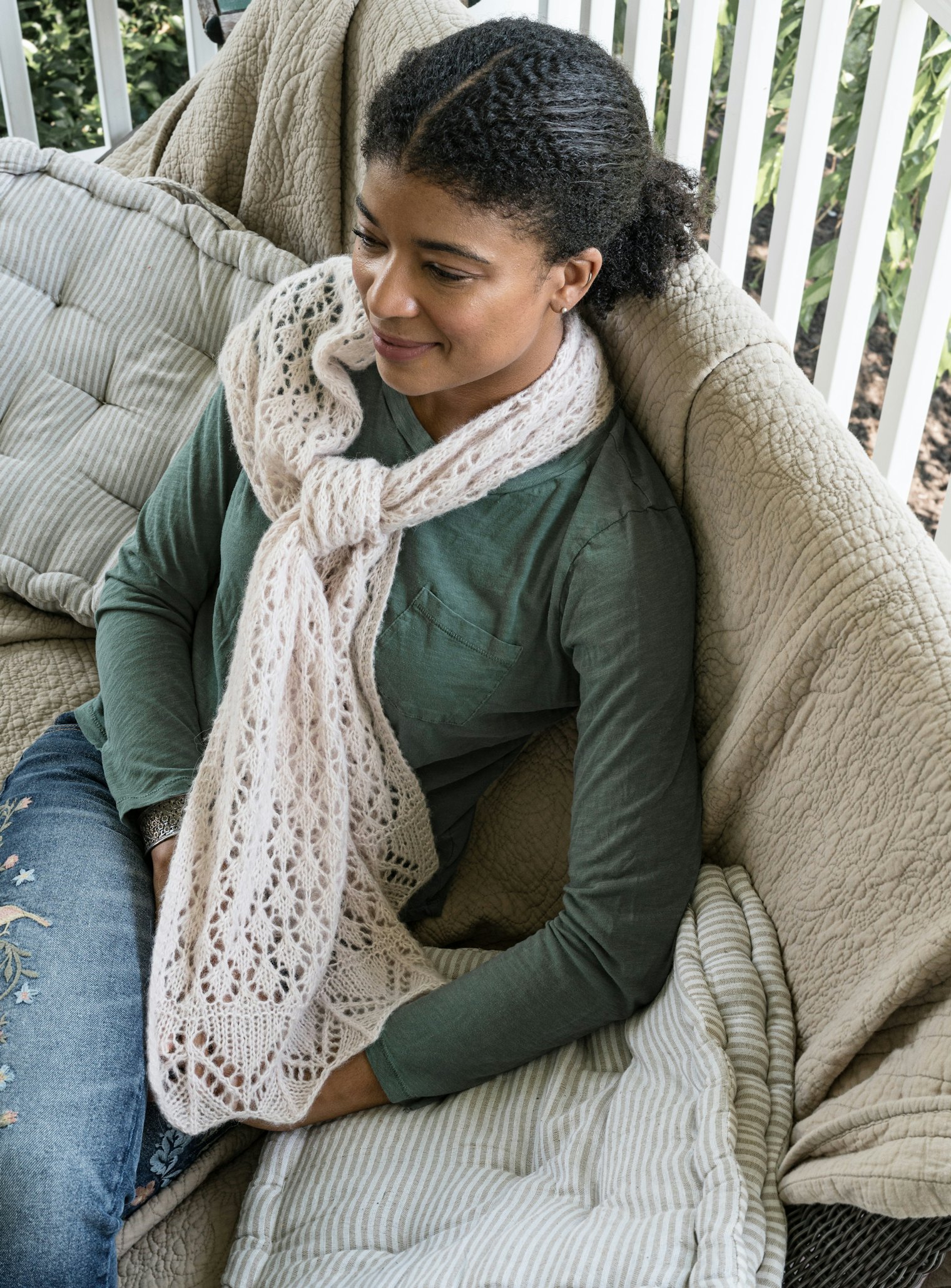 Lena Skvagerson’s Whisper Wrap has a lovely halo that accents the simple lace pattern.