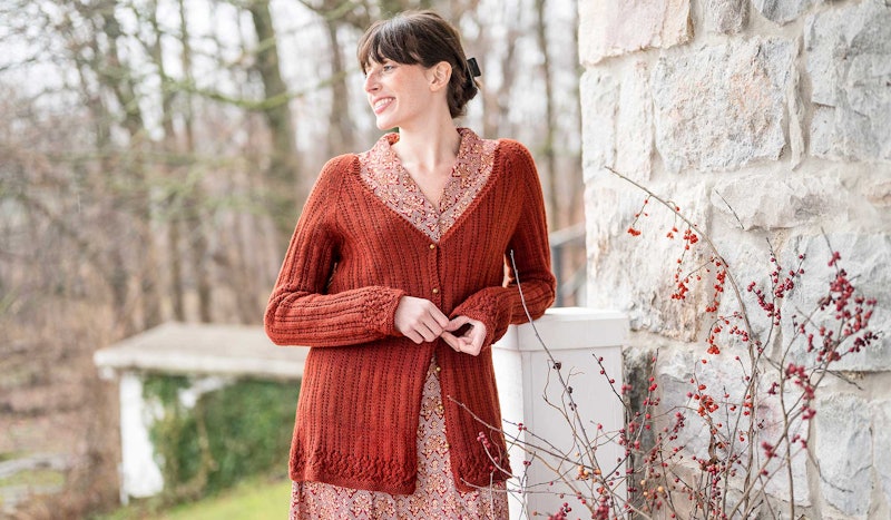 brick-red knitted sweater