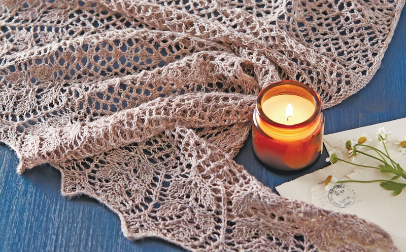 knitted tan lace shawl