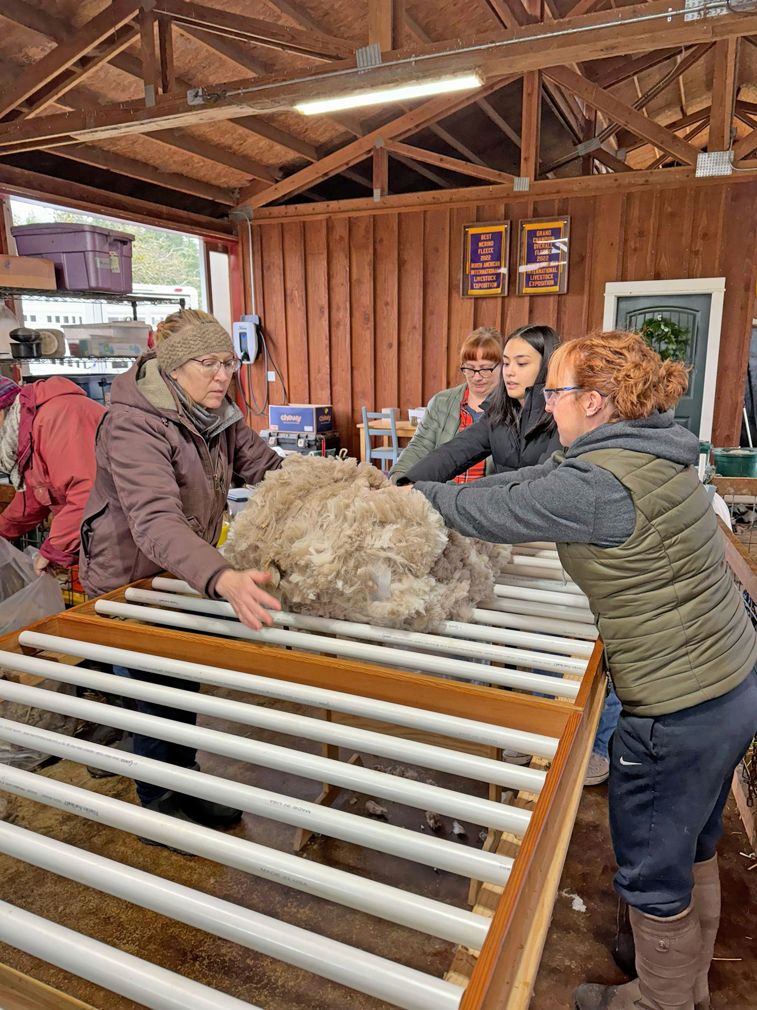 Rolling the fleece up right before it goes in a bag.
