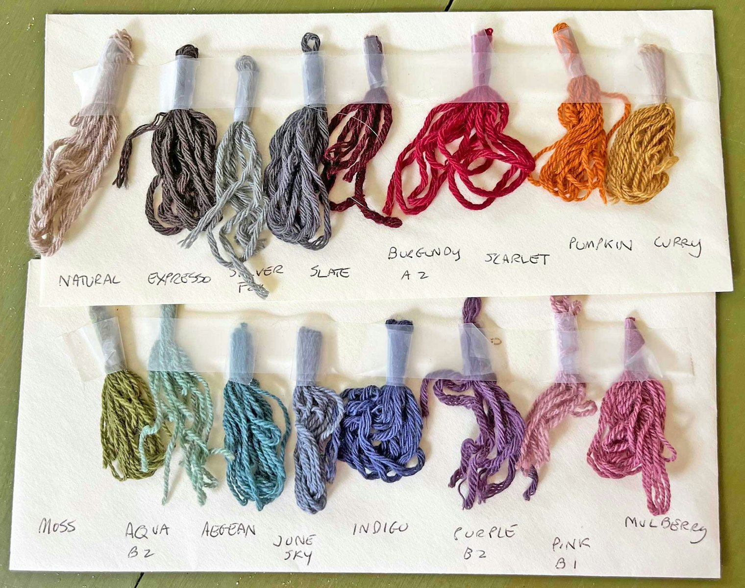 The lab dips that came back from the dyer. Photo by Karin Strom