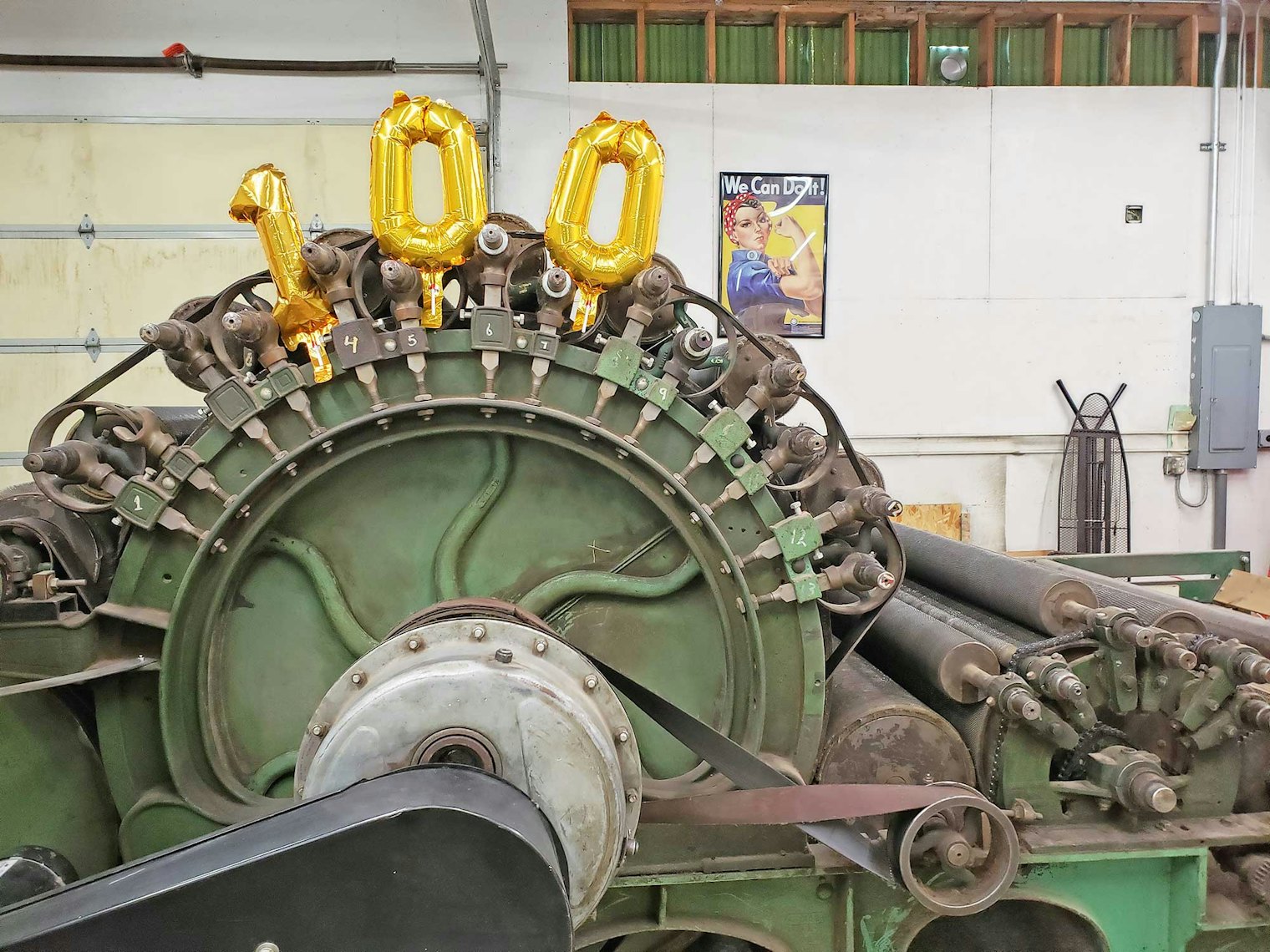 The first piece of machinery Jessica and Anna purchased—a 1922 Davis & Furber industrial carder named Rosie. Photo by Jessica Schwab
