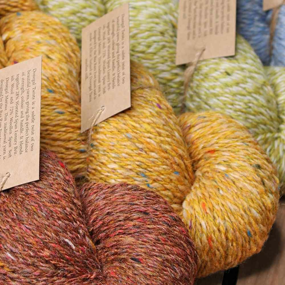 The Donegal Twists yarn features colorful nepps.