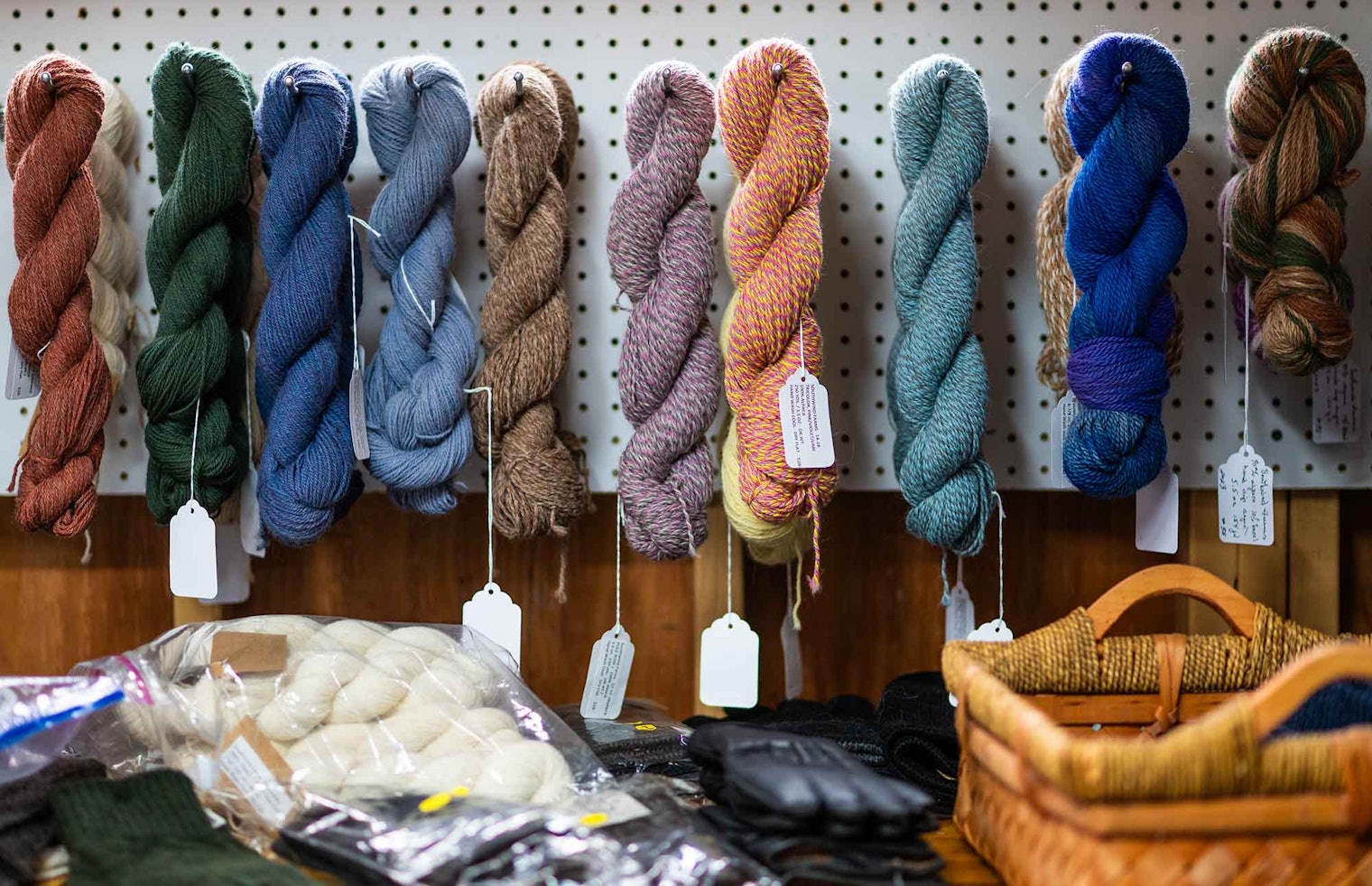 The yarn shop at Chakana Sky Alpacas, where the Bernharts sell alpaca yarn plus a variety of accessories made from alpaca fiber.