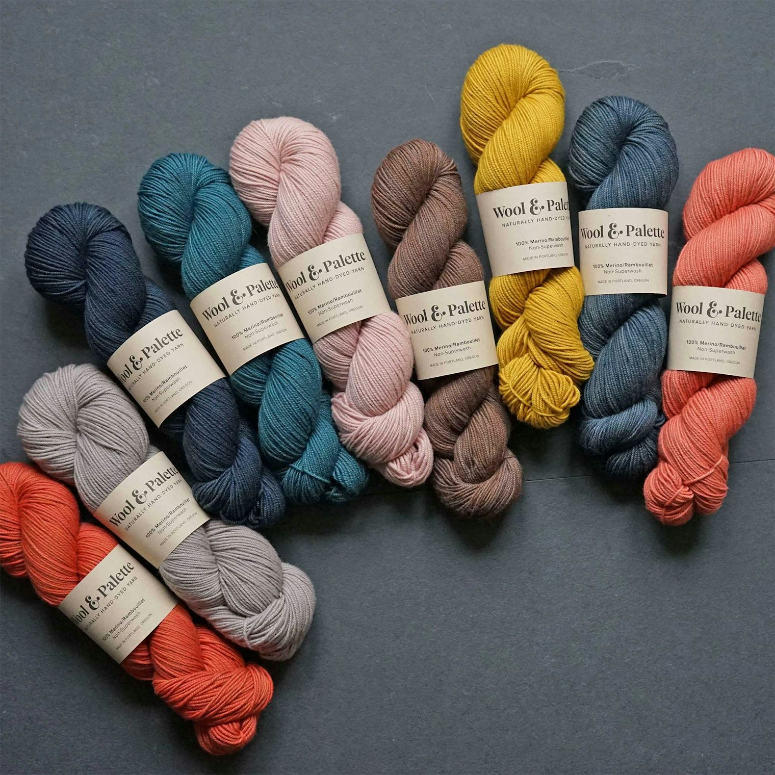 This display shows how the whole palette works together; photo courtesy of Wool & Palette.