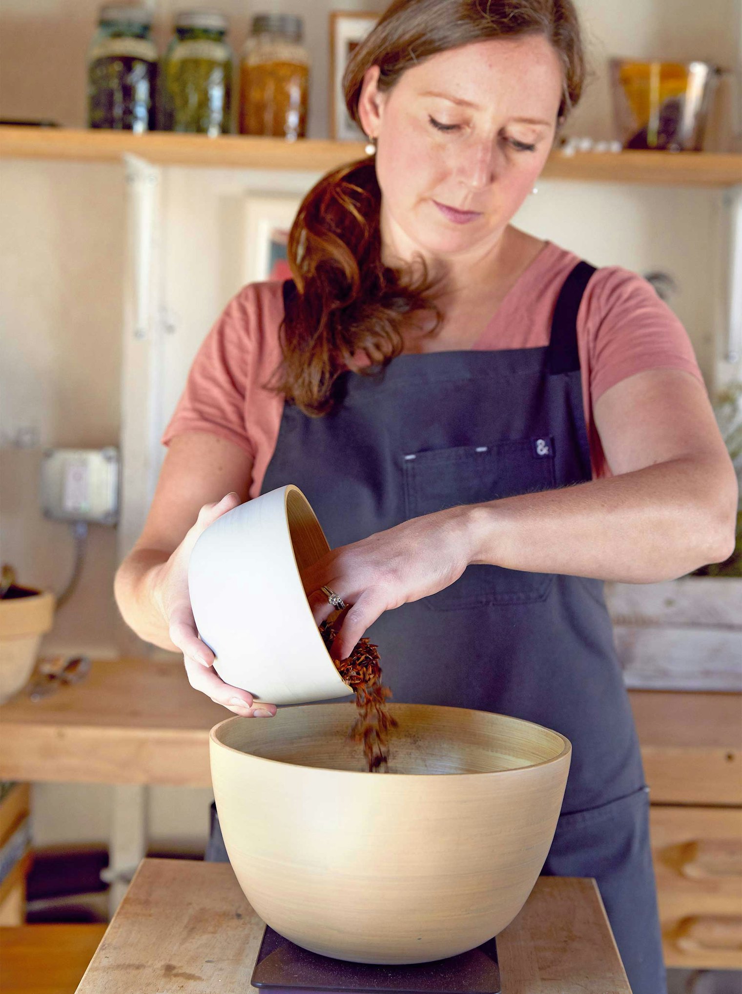 Measuring and weighing dye ingredients; photo by Amaren Colosi.