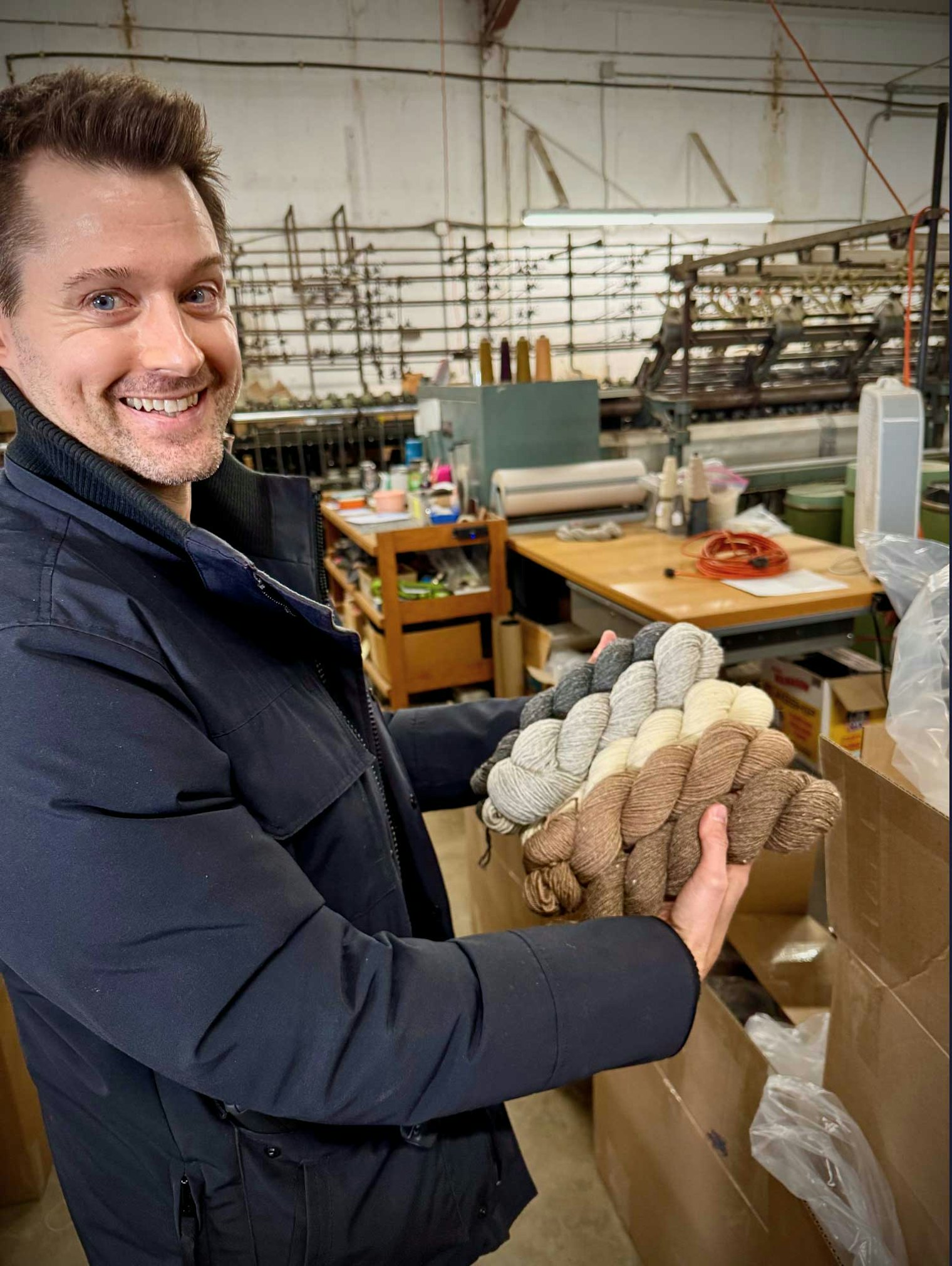 Picking up a fresh batch of yarn at Battenkill Fibers.