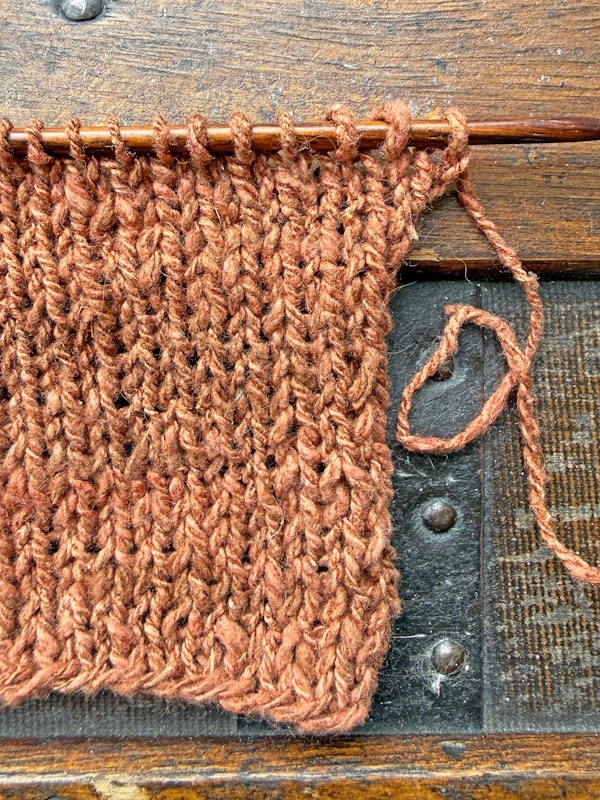 Kate tries the silk in stockinette stitch.
