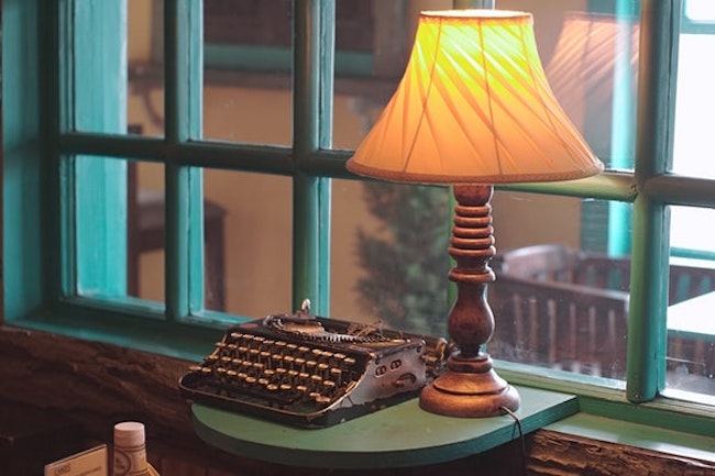old typewriter and lamp
