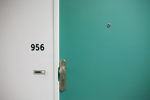 peephole blue door