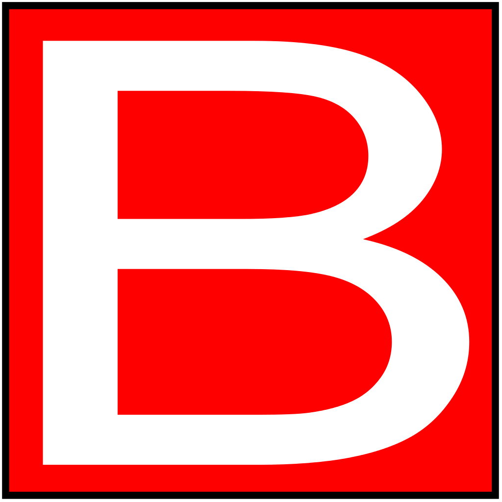 Class B Fire Extinguisher Symbol. White B outlined by red.