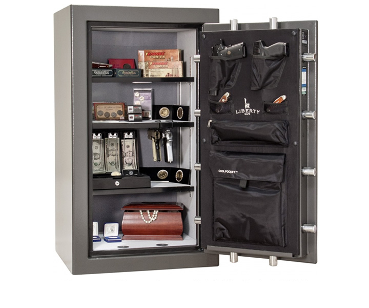 Medium safe stocked with guns, supplies, and jewelry
