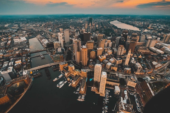 The Boston Skyline and River at Dusk
