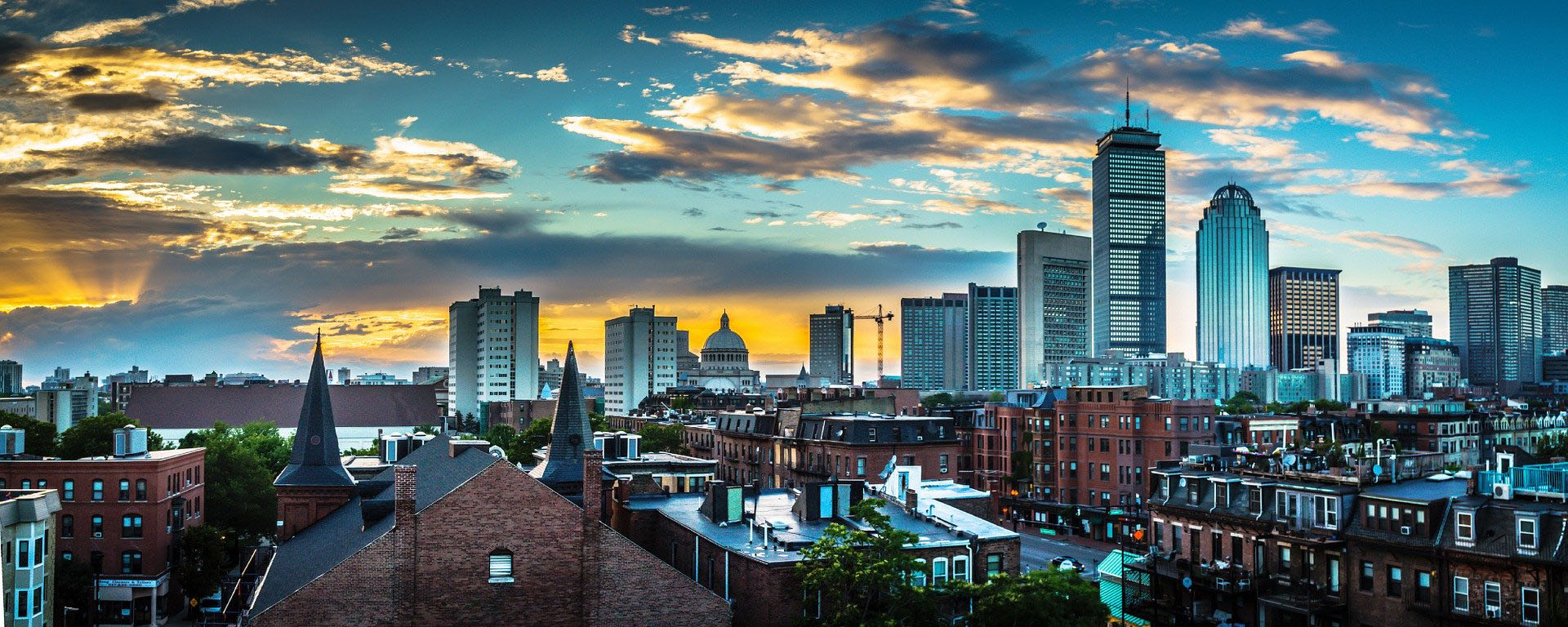 The boston skyline at dawn