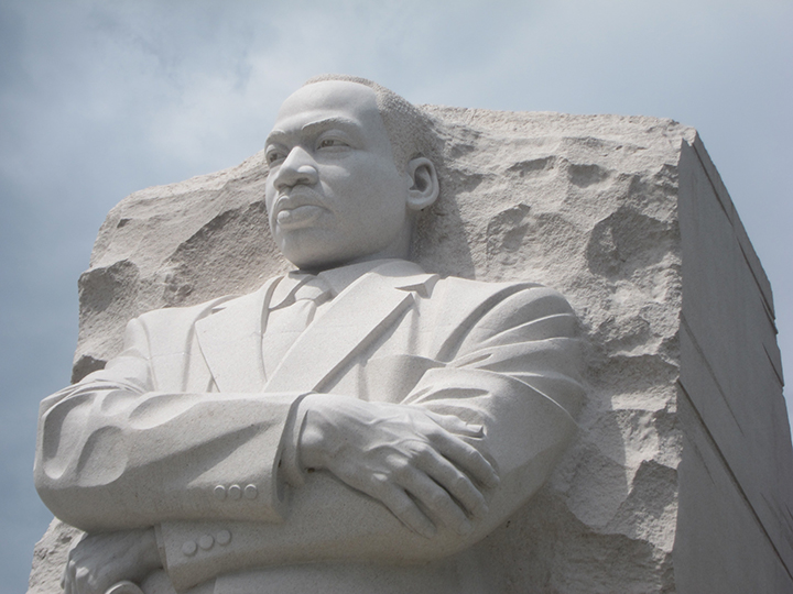 The face and folded arms of the statue of the civil rights activist Martin Luther King Jr. for his memorial.