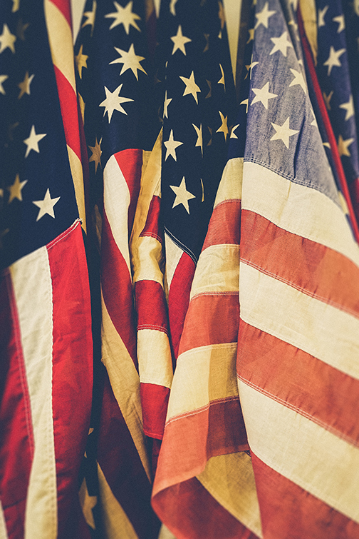 American Flags lined up