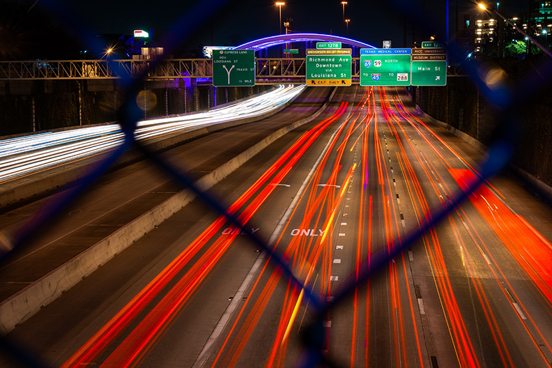 Texas Highway at Night with extended exposure light photography