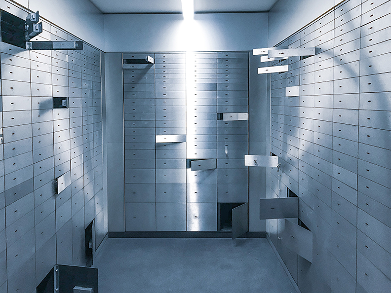 Vault Safe with several open lock boxes