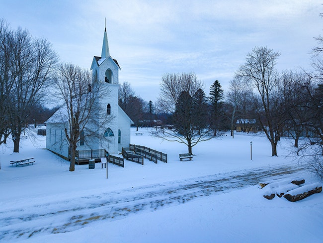 Church in Flint Michigan in winter