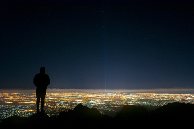 Robber looking out over Las Vegas at night