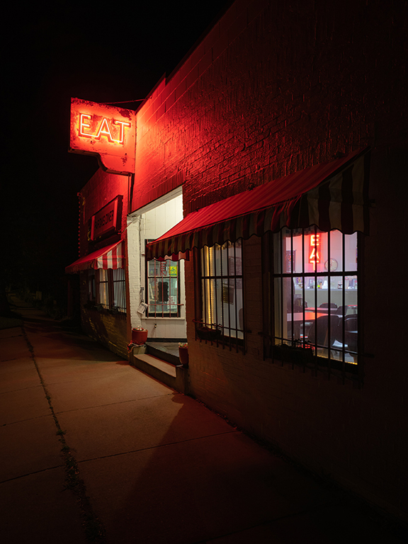 Sketchy red-lit corner restaurant in Madison WI