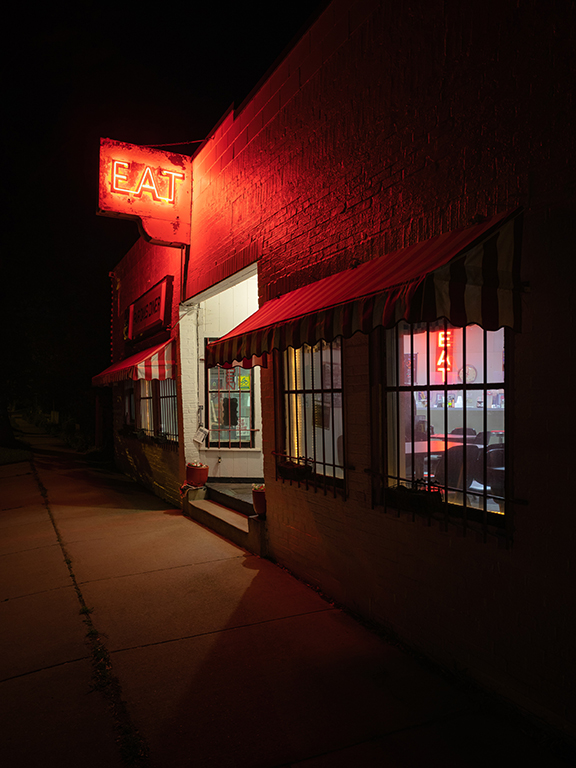 Sketchy red-lit corner restaurant in Madison WI