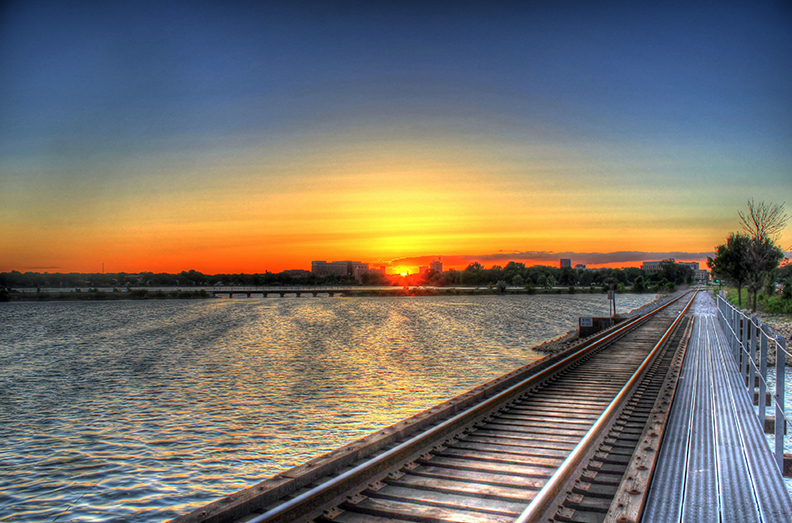 Madison WI Sunset by Lake and Railway