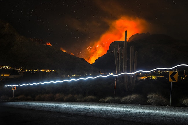 Tucson Arizona Fire At Night