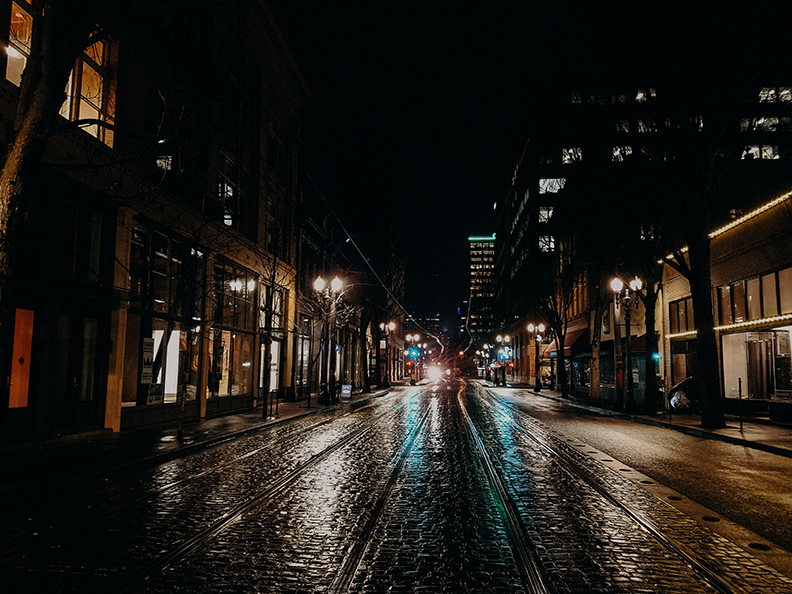Portland Oregon Street at Night