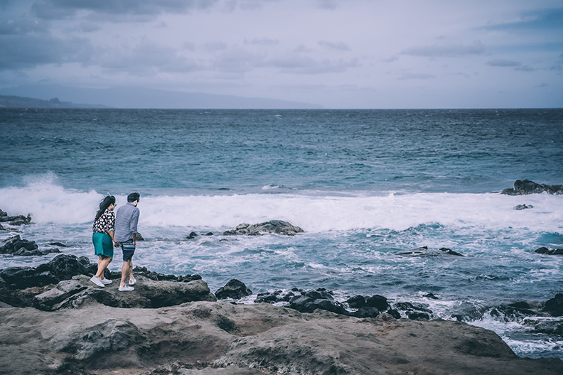 Tourists on a Rocky Hawaiian Beach