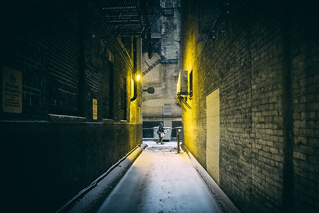 Dark Chicago Alley in winter